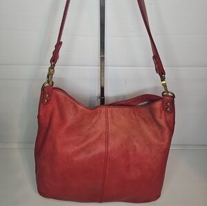 HOBO International Pebbled Leather Pocket Pier Shoulder Bag –Red  .